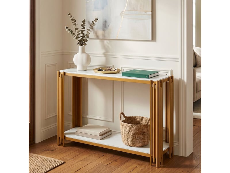  Table basse 2 compartiments effet marbre cadre métal doré effet scintillant style moderne  - Conforama B