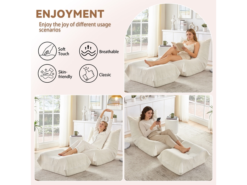  Fauteuil de sol en tissu peluche beige avec repose-pieds W3358P414944 - Conforama D