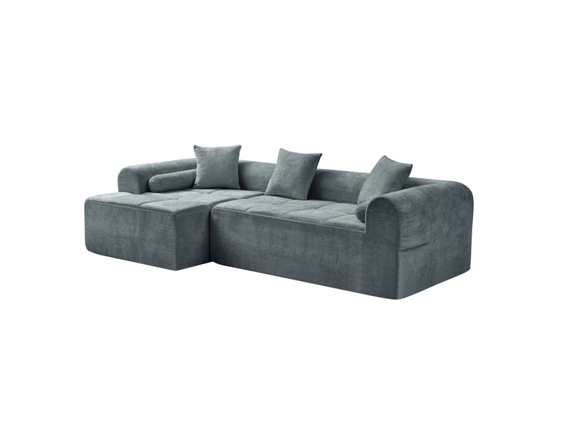  Canapé d'angle 263 x 132,5 cm bleu en chenille, 4 places avec poche latérale intégrée et assise à ressorts  - Conforama C