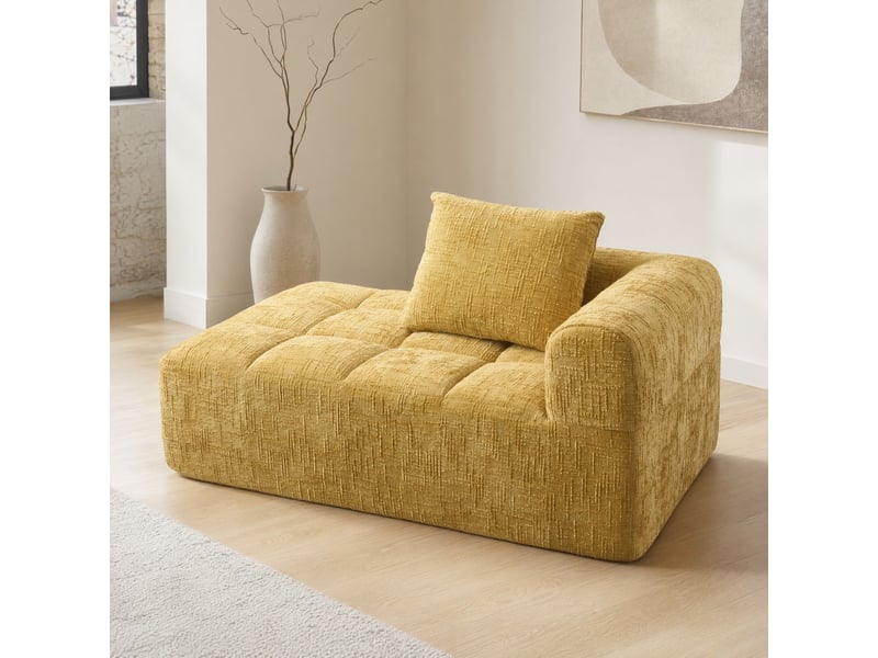 Méridienne à rebond rapide avec coussin et poches latérales, assise rembourrée en chenille jaune, 158 × 90 × 60 cm - Conforama B