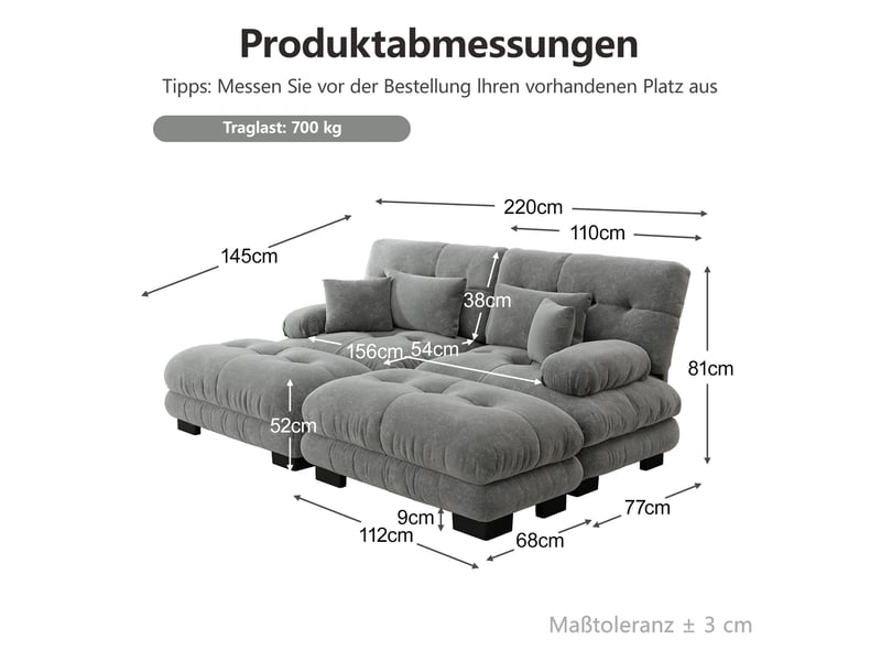  Canapé d'angle modulable 2 places en chenille gris avec 2 poufs  - Conforama E