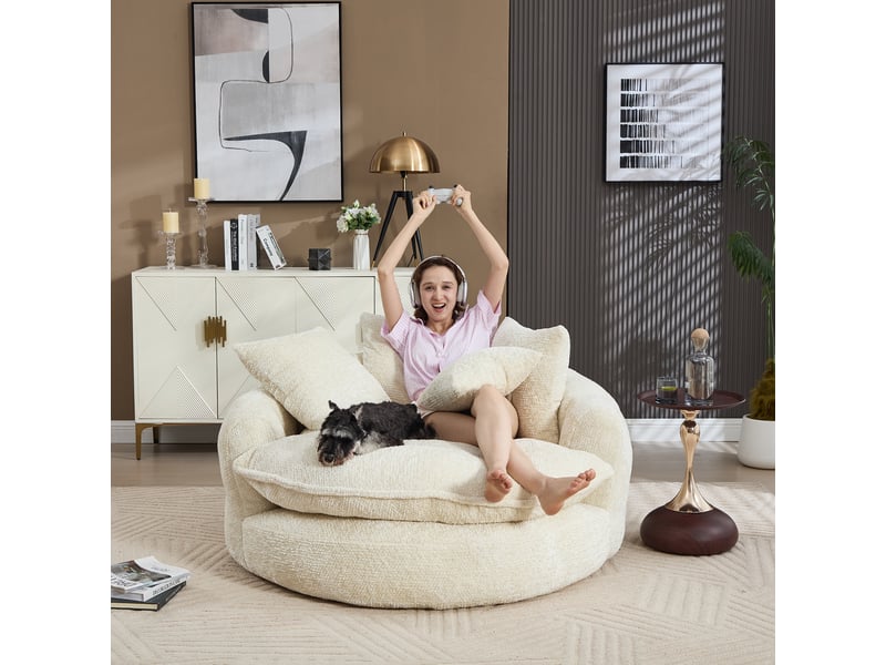 Fauteuil convertible xxl 55 pouces, assise profonde en mousse, dossier réglable, coussins, tissu polyester, beige OMNIGLINT TRADING LTD - Conforama D