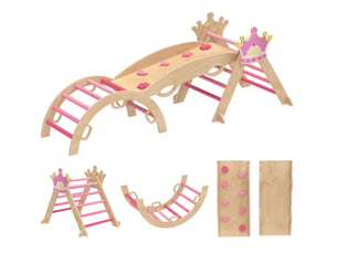 Structure d'escalade intérieure enfant 8 en 1 80 x 42 x 38 cm rose en bois, toboggan et balançoire