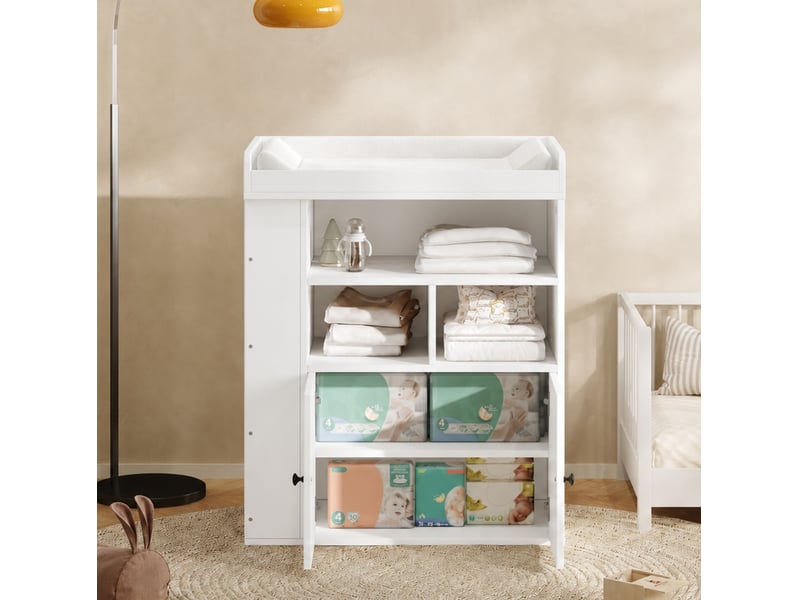  Commode à langer 2 en 1 avec garde-corps amovible et rangements ouverts, pour chambre d'enfant, 82 × 50 × 100 cm  - Conforama C