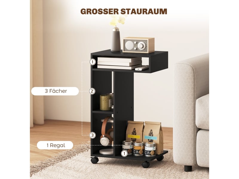  Table basse c avec 3 niches, 4 roulettes et freins, pour salon et chambre, en bois, noir, 40 × 30 × 69 cm  - Conforama C