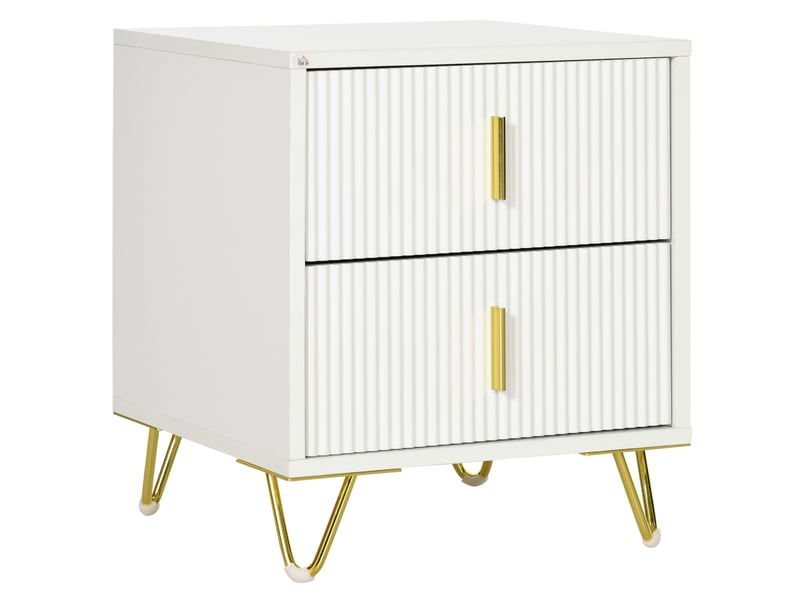  Table de chevet à 2 tiroirs, table de nuit, table d'appoint avec pieds en métal pour chambre à coucher, 40 x 40 x 47 cm, blanche  - Conforama A
