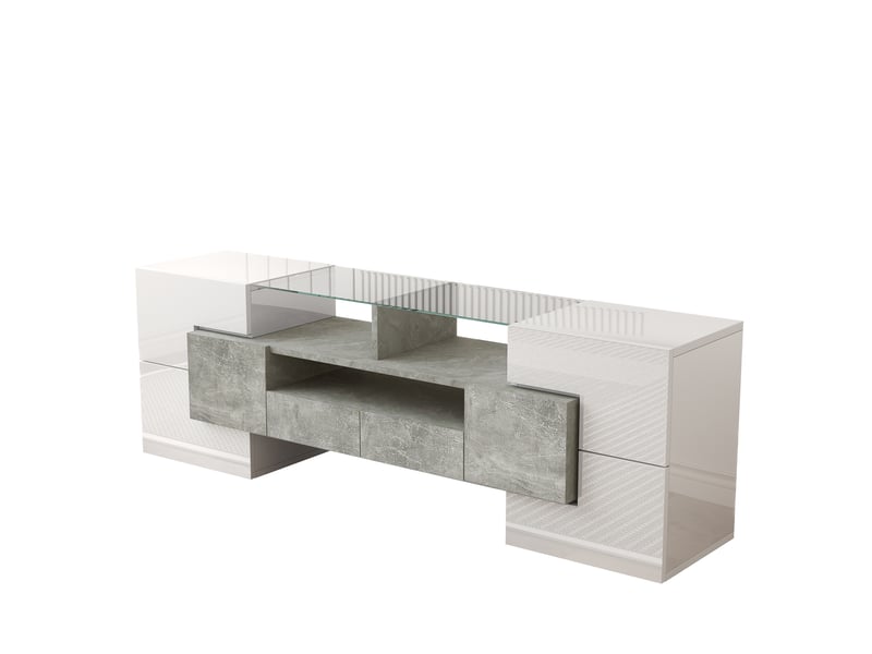  Meuble tv blanc brillant 145 cm led design moderne surface verre  - Conforama E
