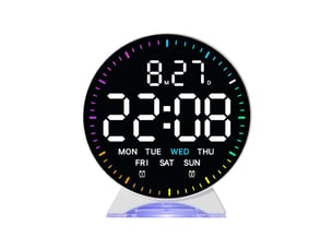 Réveil numérique led avec veilleuse rvb 9 couleurs, snooze, date, semaine, luminosité réglable, format 1224h, doubles alarmes pour table de nuit