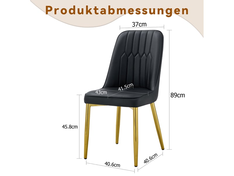  Chaise de salle à manger rembourrée, pieds métalliques antidérapants, similicuir pu noir et or  - Conforama E