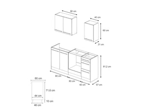 Vicco cuisine, blanc campagnechêne doré, 180cm plan de travail chêne doré