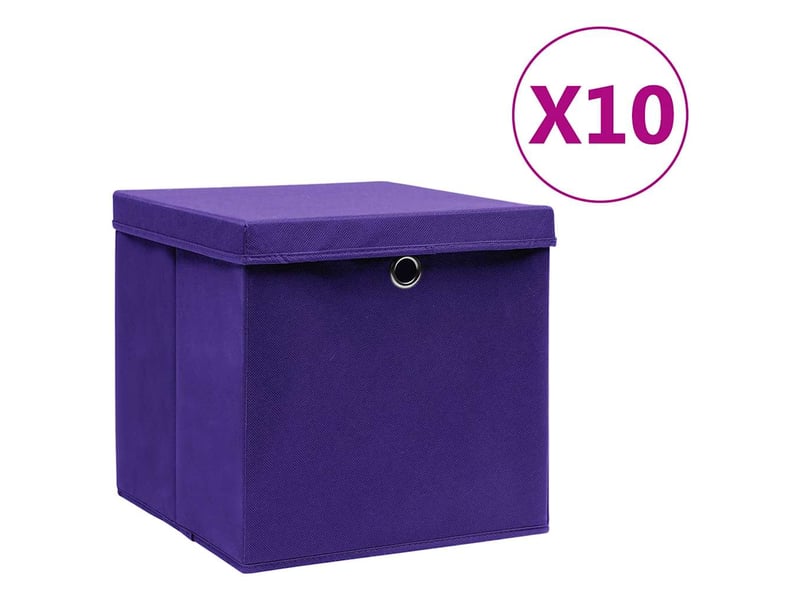  Boîtes de rangement avec couvercles 10 pcs 28x28x28 cm violet  - Conforama B
