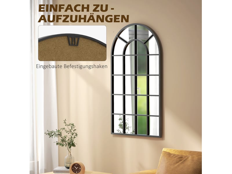  Miroir mural noir 65 x 110 cm en verre et cadre aluminium, arche élégante pour illuminer votre intérieur  - Conforama D