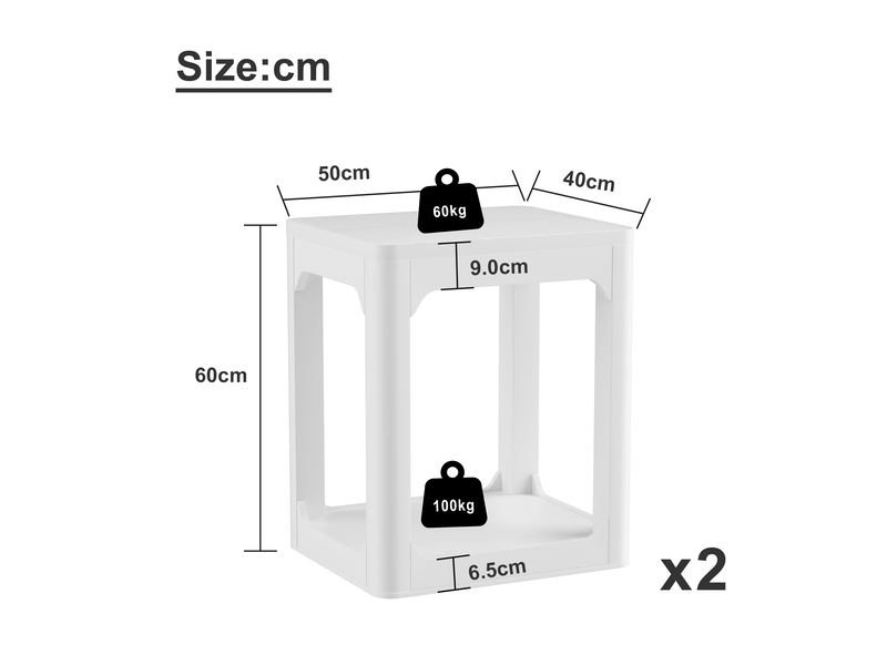  Tables d'appoint lot de 2 à 2 niveaux de rangement pour salon ou chambre en mdf blanc  - Conforama E