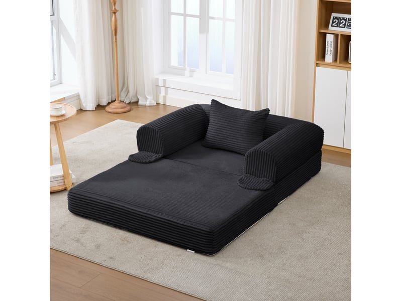Fauteuil convertible 1 place 120.00×85.00×65.00 cm en velours côtelé avec coussin noir chicfurn - Conforama B