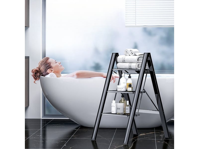 Escabeau 3 marches pliant 65x45x82cm aluminium noir - Conforama W