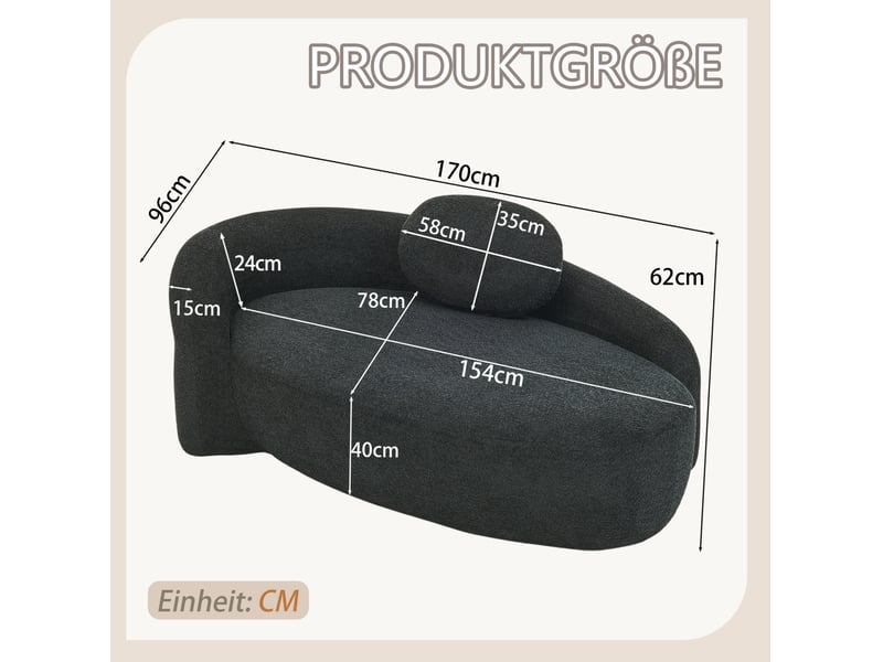  Canapé 1 place en tissu bouclette noir 170x96x62 cm  - Conforama C