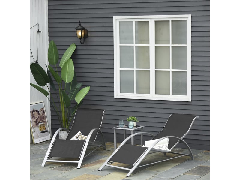  Lot de 2 bains de soleil, transat, chaise longue métal gris foncé 169x59x66cm  - Conforama D