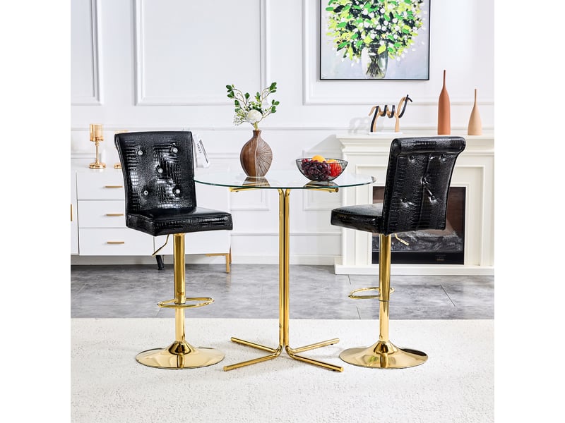  Lot de 2 tabourets de bar noirs en simili cuir effet crocodile, réglables 104-125 cm  - Conforama B