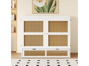 Lit coffre 140x200, gain d'espace lit double, rangement intégré, design rattan, bois massif