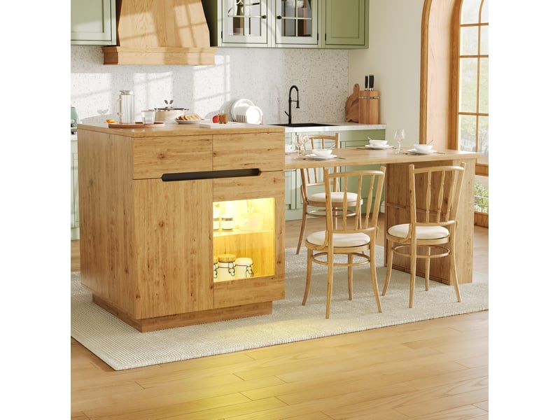  Meuble de rangement de cuisine extensible avec tiroirs, niche ouverte et led pour cuisine, 122-195 × 70 × 93,5 cm  - Conforama B
