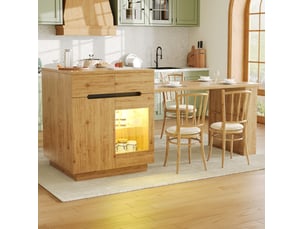 Meuble de rangement de cuisine extensible avec tiroirs, niche ouverte et led pour cuisine, 122-195 × 70 × 93,5 cm