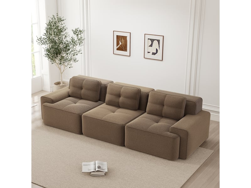  Canapé d'angle, canapé modulable – 3 places, sans cadre, sans montage, style cloud, en velours tricoté, marron  - Conforama A