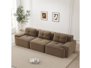 Canapé d'angle, canapé modulable – 3 places, sans cadre, sans montage, style cloud, en velours tricoté, marron