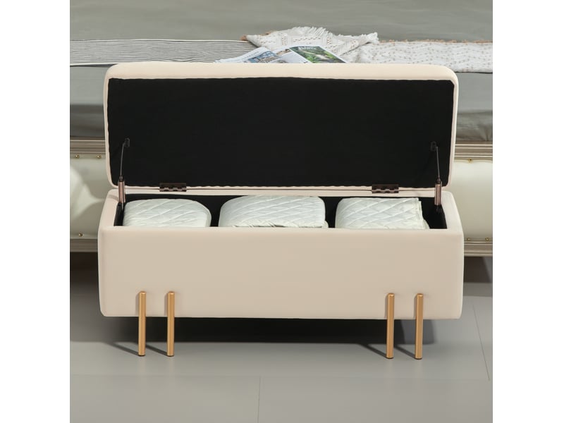  Banc coffre 100x40x42 cm avec rangement bois beige  - Conforama B