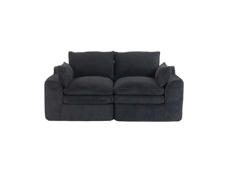 Canapé droit modulaire 2 places en velours côtelé noir avec poches latérales, confort souple pour le salon - Conforama A
