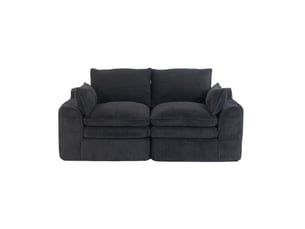 Canapé droit modulaire 2 places en velours côtelé noir avec poches latérales, confort souple pour le salon