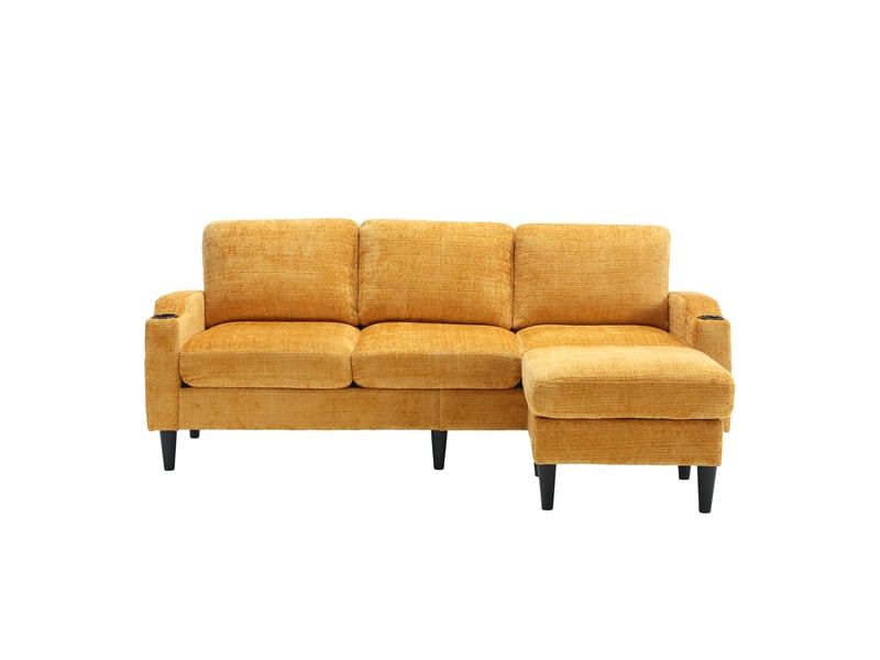  Canapé d'angle réversible fixe 4 places tissu jaune canapé d'angle jaune - Conforama A