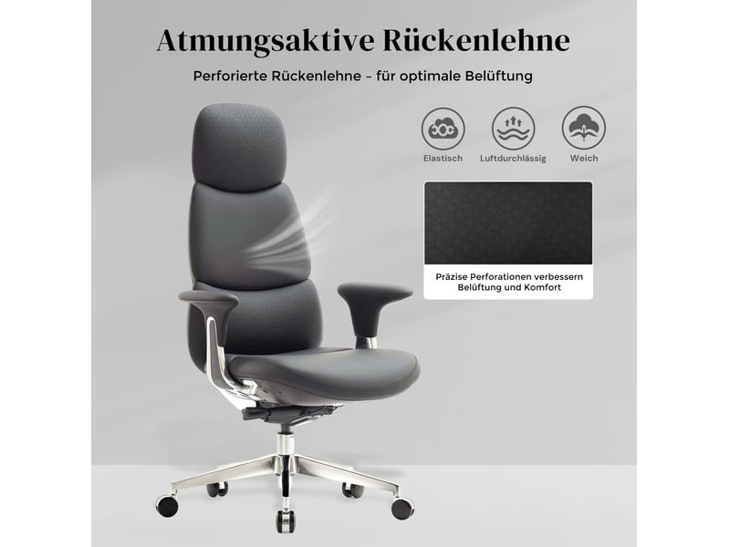  Fauteuil de bureau en cuir 70x66x114 cm – noir – inclinaison 135°, assise coulissante et verrouillage  - Conforama D