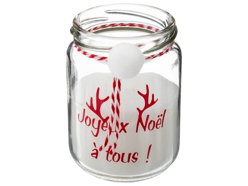  Bougie avec pompon 7x9cm 120 gr avec pot verre rouge blanc  - Conforama A