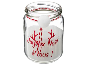 Bougie avec pompon 7x9cm 120 gr avec pot verre rouge blanc