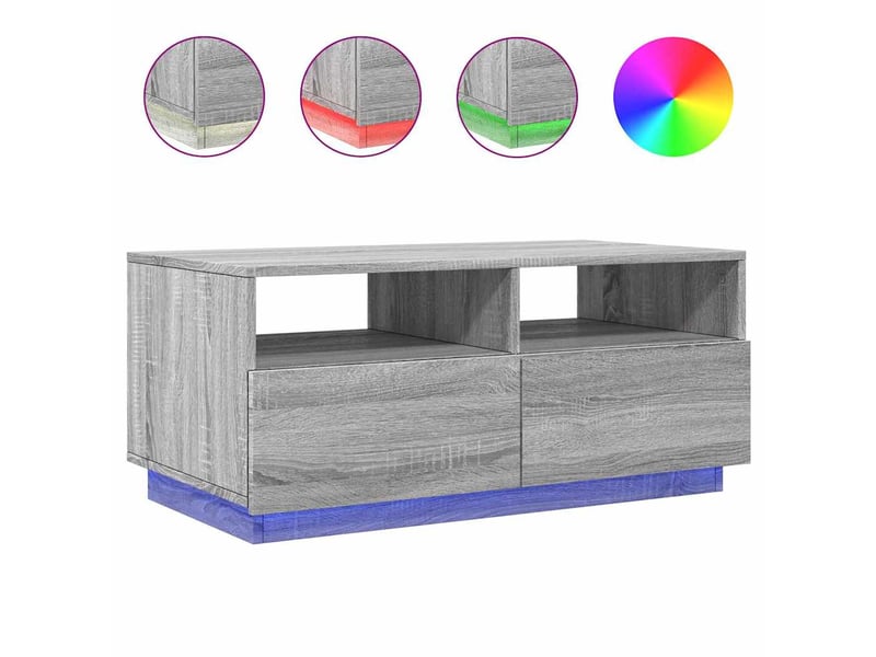  Table basse - table de salon - table à thé avec lumières led sonoma gris 90x49x40 cm  - Conforama A