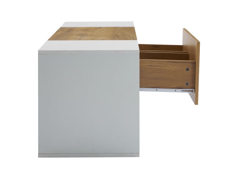  Meuble pour téléviseur 3 niveaux 160x40x42 cm avec led 16 couleurs, panneau de particules, chêne et blanc  - Conforama D