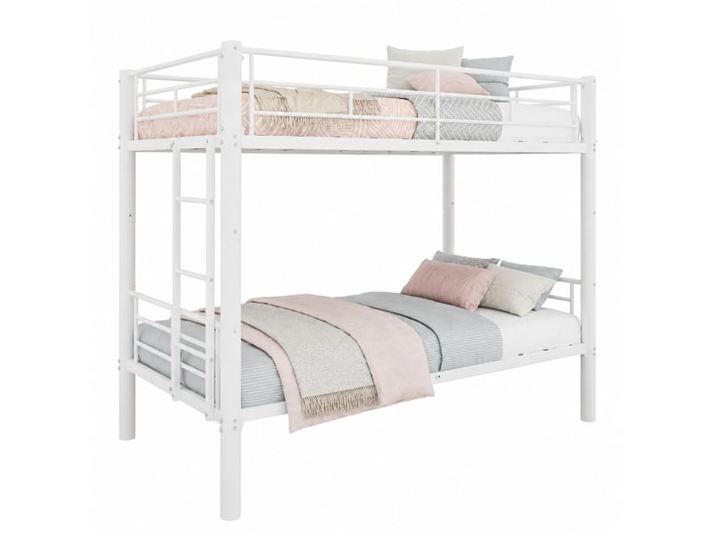  Lit superposé en métal 90x190 cm, convertible en deux lits simples, blanc  - Conforama A