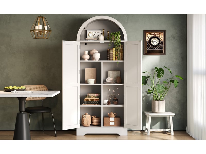  Vitrine haute 70x35x170 cm, portes doubles, étagères réglables, mdf, blanc  - Conforama D