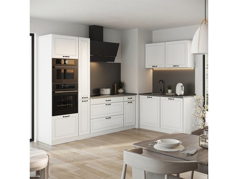  Vicco cuisine en angle, blanc campagneblanc, 230 x 120 cm plan de travail marbre  - Conforama C