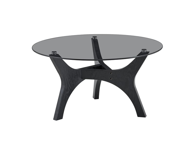  Table basse 80 cm forme ronde plateau en verre cadre bois noir structure stable résistant à la chaleur et aux rayures  - Conforama A