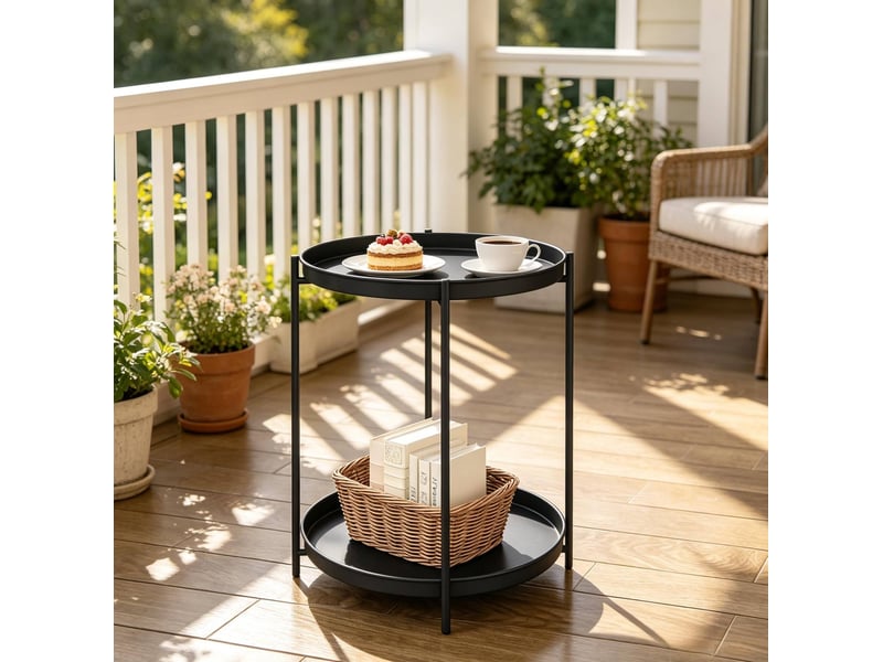  Table d’appoint ronde en métal noir – 2 plateaux amovibles – ø 44 x h 53 cm  - Conforama B
