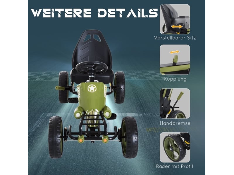  Kart à pédales enfant 105x54x61 cm siège réglable métal vert  - Conforama E
