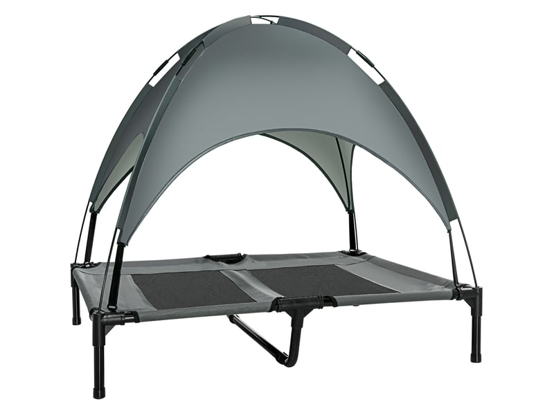  Lit surélevé 92x76x90 cm – gris – toit d'ombrage amovible et surface respirante portable  - Conforama A