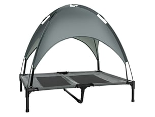 Lit surélevé 92x76x90 cm – gris – toit d'ombrage amovible et surface respirante portable