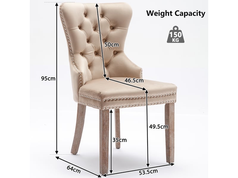  Lot de 4 chaises de salle à manger en velours beige, pieds en bois massif PP305054AAC-4 - Conforama C