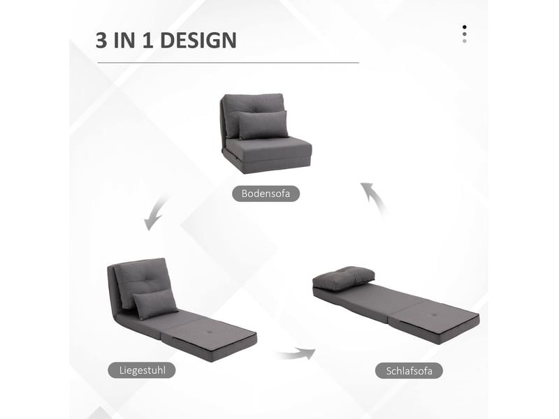 Fauteuil convertible 2-en-1 avec dossier réglable et coussins, en lin gris foncé - Conforama C