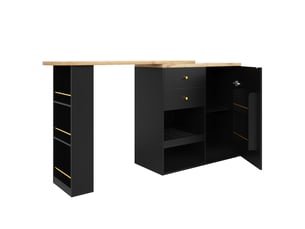Table bar cuisine pivotante 360° 105 cm, blanc – rangements: 2 tiroirs, porte coulissante, style moderne