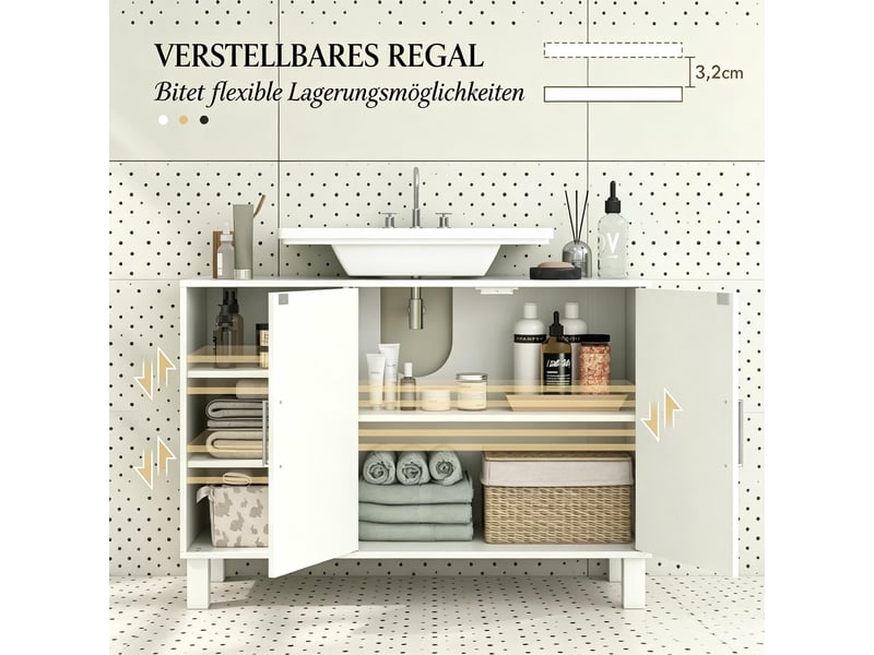  Meuble sous vasque de salle de bain avec étagères ouvertes et portes doubles, meuble lavabo moderne  - Conforama B