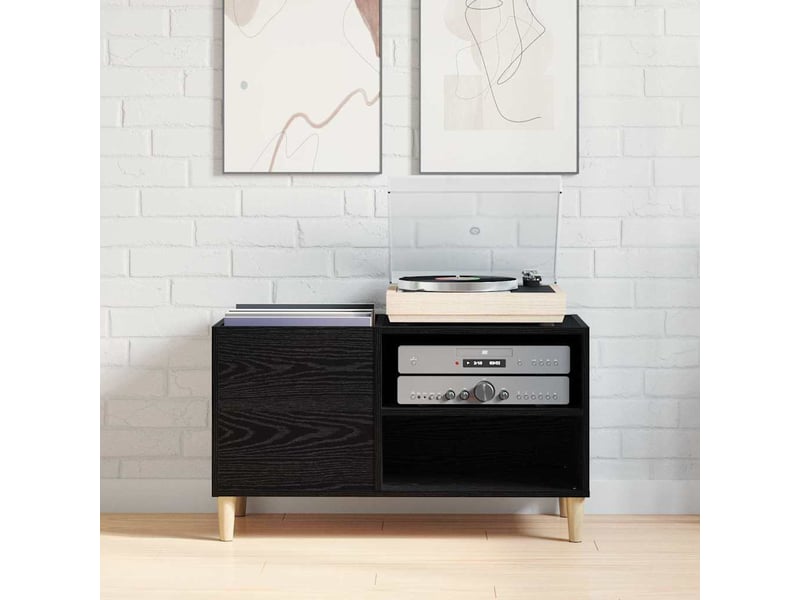 Meuble à vinyles, meuble de rangement salon 84,5 x 38 x 48 cm bois d'ingénierie chêne noir - Conforama D