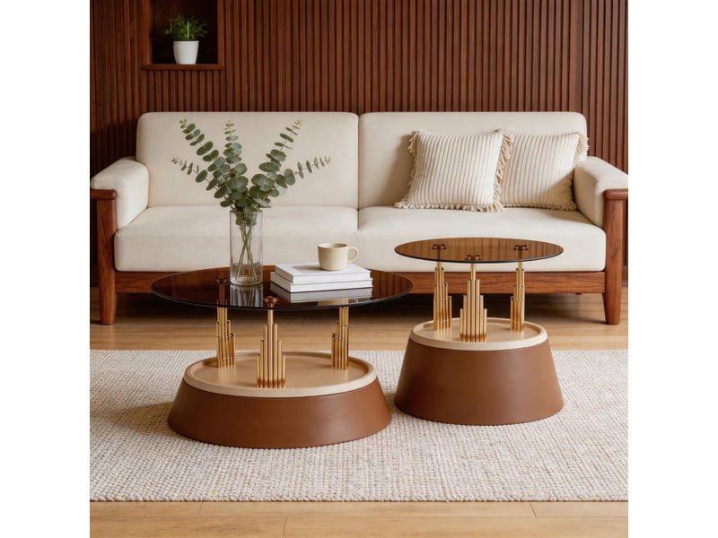  Table basse rectangulaire 70×48×60 cm, verre et métal, marron Fay Lum - Conforama E